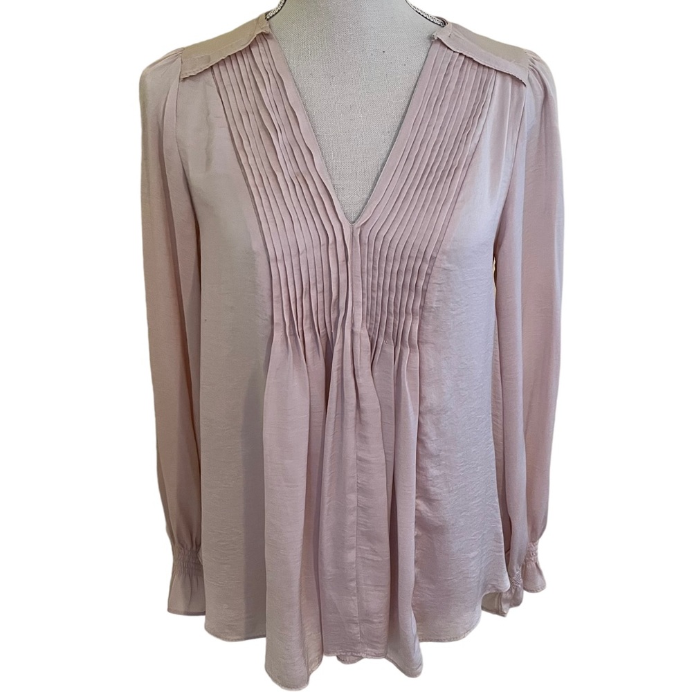 Umgee Pale Mauve/Blush Pleated Long Sleeve Blouse S